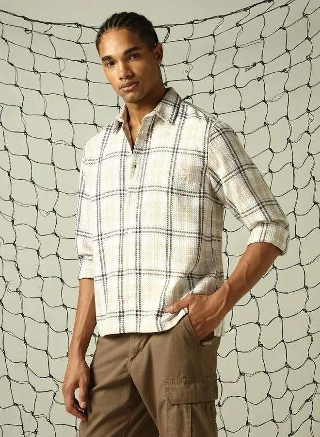 Hubberholme Beige Shirt for Men, Modern Casual Style
