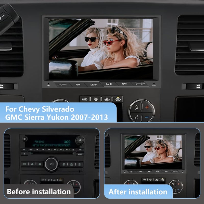 Vratzn Car Stereo for Chevy Silverado GMC Sierra Yukon 2007-2013 Head Unit Radio CarPlay Android Auto with GPS Navigation Bluetooth Backup Camera - Image 2