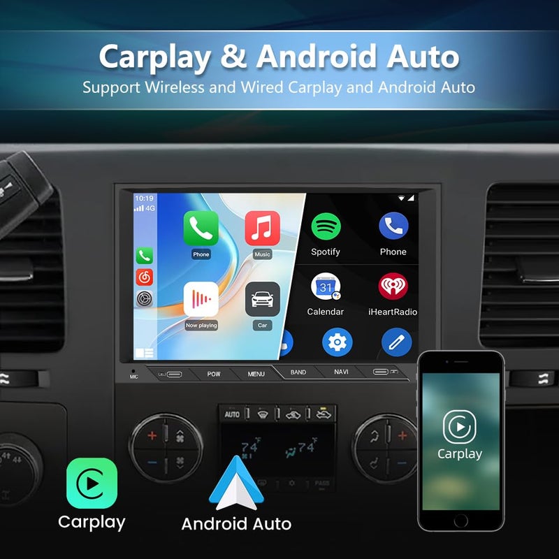Vratzn Car Stereo for Chevy Silverado GMC Sierra Yukon 2007-2013 Head Unit Radio CarPlay Android Auto with GPS Navigation Bluetooth Backup Camera - Image 3