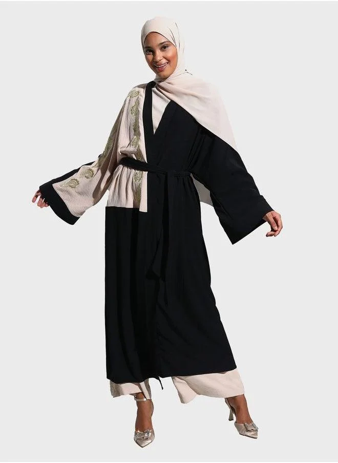Refka by modanisa Embroidered Flare Sleeve Abaya Dress