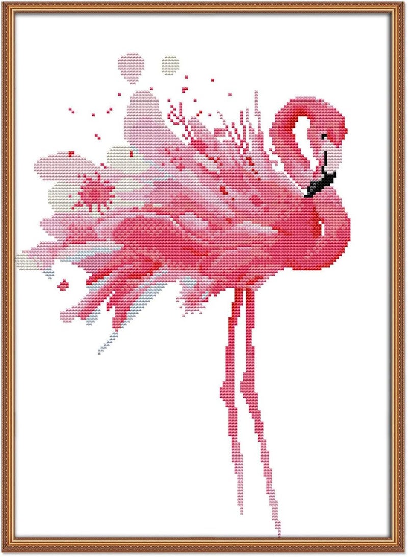 ITSTITCH Cross Stitch Kits Stamped Holiday Gift DIY Embroidery Starter Kits Easy Patterns Embroidery for Girls Crafts DMC Stamped Cross-Stitch Supplies Needlework Flamingos - Image 1