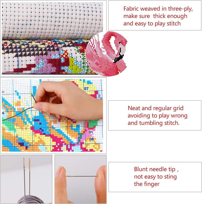 ITSTITCH Cross Stitch Kits Stamped Holiday Gift DIY Embroidery Starter Kits Easy Patterns Embroidery for Girls Crafts DMC Stamped Cross-Stitch Supplies Needlework Flamingos - Image 4