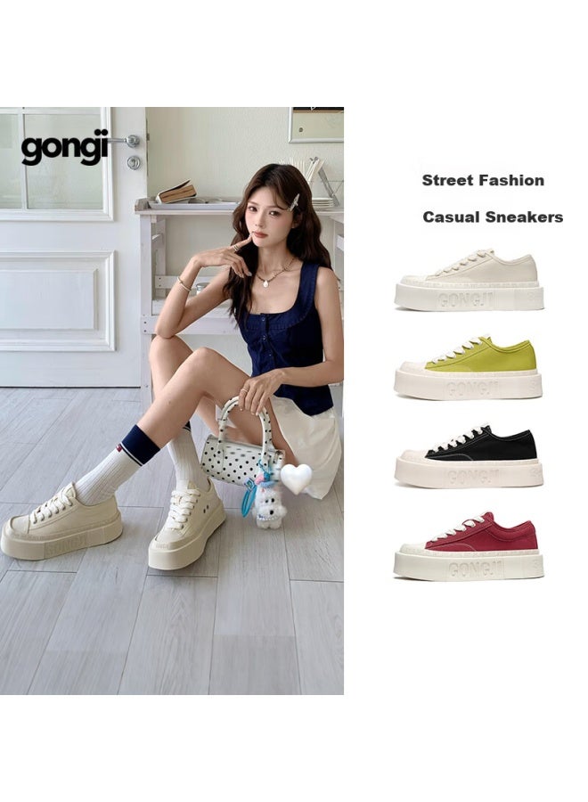 Gongji Ziyu Thick-soled Canvas Shoes Uni Casual Square-toe Comfortable Height-increasing Sneakers - Image 1