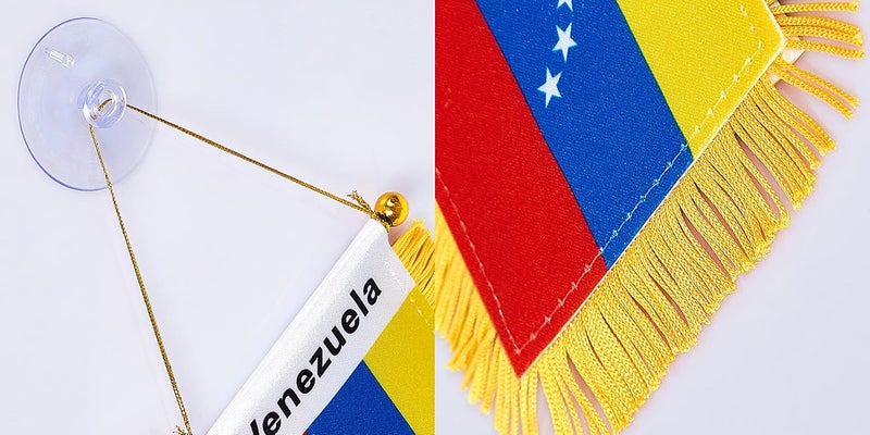 WXTWK 3 X 5 Inch Venezuela Flag Venezuelan Window Hanging Flag Small Mini Car Flags Banners Rearview Mirror Decoration With Suction Cup Golden Fringy Banner - Image 3