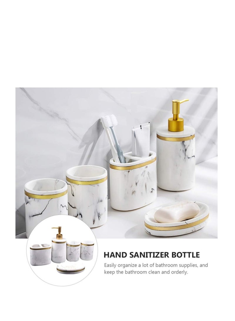 Y&D 5 Pcs Set Five Piece Washing Set Marble Liquid Pump Bottle Toothpaste Holder Soap Pump Marble Bathroom Accessory Bathroom Tumbler Decorative soap Brushing Cups Resin Shampoo Lotion - Image 4