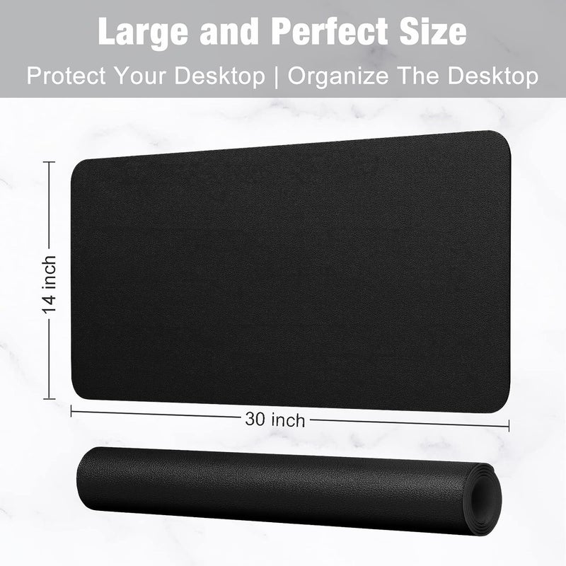 Hsurbtra Desk Pad, 30" x 14" PU Leather Desk Mat, XL Extended Mouse Pad, Waterproof Desktop Blotter Protector, Non-Slip Ultra Thin Large Laptop Keyboard Writing Mat for Office Home, Black - Image 3
