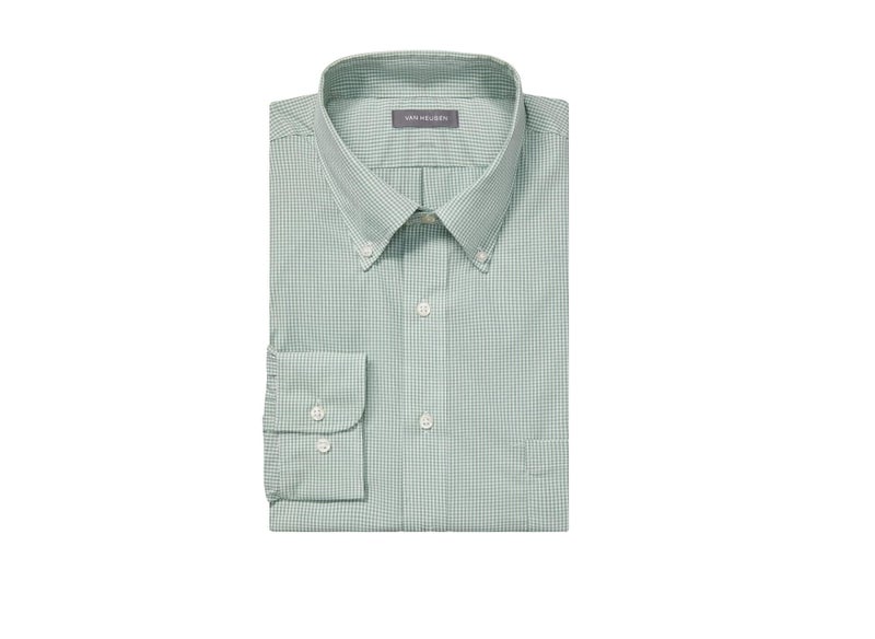 Van Heusen Men's Regular Fit Gingham Button Down Collar Dress Shirt, Green Chicory, 16.5"-17" Neck 34"-35" Sleeve - Image 3