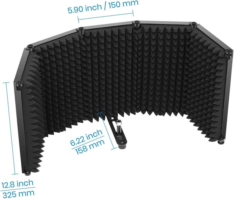 IMAGINEA Microphone Isolation Shield with Acoustic Foam Panel – Foldable Vocal Booth for Recording Studio, Podcast & Singing – Sound Absorbing Mic Shield with Metal Frame for Condenser Microphone - Image 2