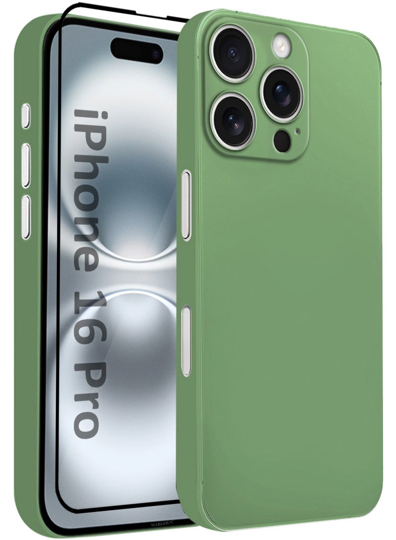 CATANES 2Packs Thin Case for iPhone 16 Pro , Back Cover Sturdy Durable Ultra-Thin Case Drop Protection Cover Clear with 3D Screen Protector - Green - Image 1