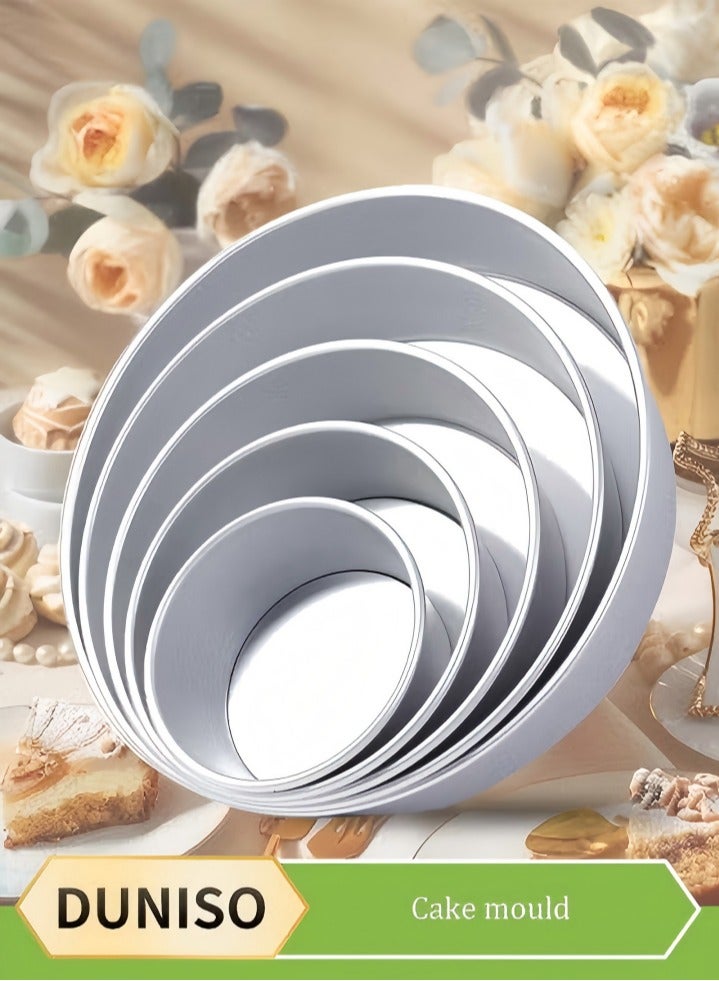 DUNISO 5 قطع من قوالب الكعك الدائرية، مصنوعة من سبائك الألمنيوم لزيادة الارتفاع، صينية خبز، قاعدة قابلة للفك، تصميم حافة ملتفة، مناسبة لصنع كعكة الجبن المخبوزة، فضي - Image 1