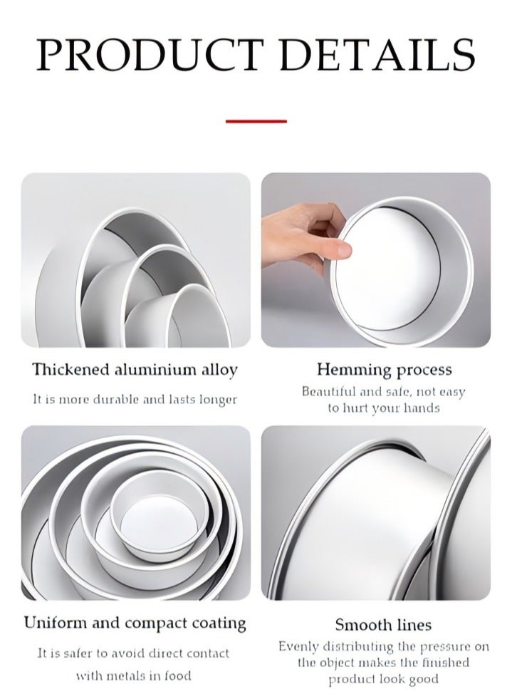 DUNISO 5 قطع من قوالب الكعك الدائرية، مصنوعة من سبائك الألمنيوم لزيادة الارتفاع، صينية خبز، قاعدة قابلة للفك، تصميم حافة ملتفة، مناسبة لصنع كعكة الجبن المخبوزة، فضي - Image 2