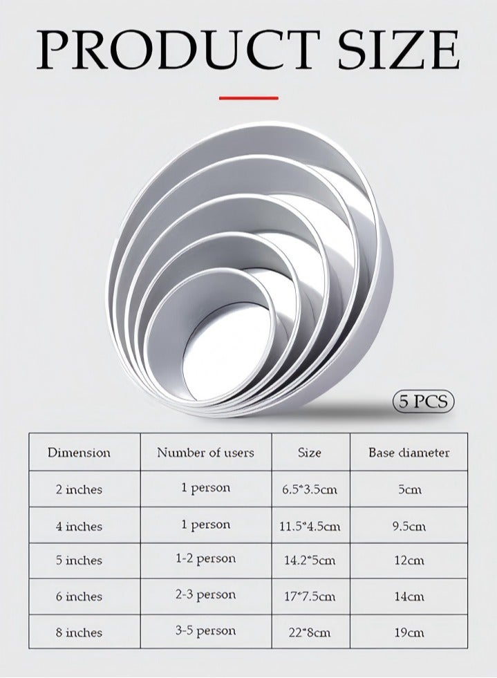 DUNISO 5 قطع من قوالب الكعك الدائرية، مصنوعة من سبائك الألمنيوم لزيادة الارتفاع، صينية خبز، قاعدة قابلة للفك، تصميم حافة ملتفة، مناسبة لصنع كعكة الجبن المخبوزة، فضي - Image 4
