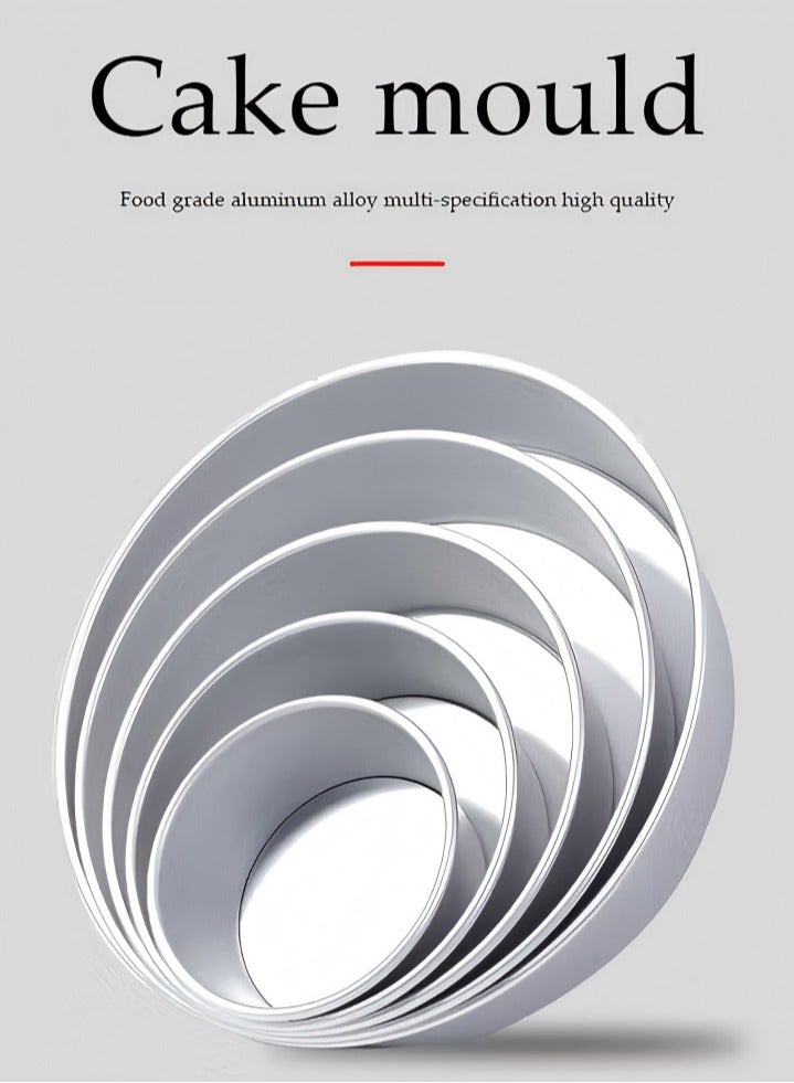DUNISO 5 قطع من قوالب الكعك الدائرية، مصنوعة من سبائك الألمنيوم لزيادة الارتفاع، صينية خبز، قاعدة قابلة للفك، تصميم حافة ملتفة، مناسبة لصنع كعكة الجبن المخبوزة، فضي - Image 3