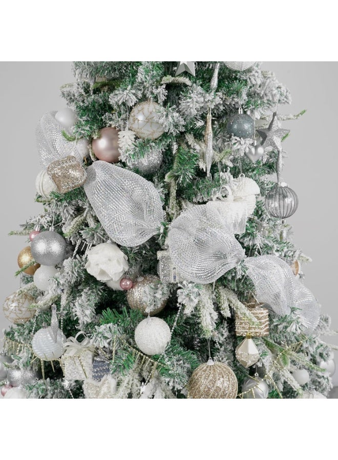 10 ياردة الفضة الشبكة الأبيض الشريط النسيج، 10 بوصة مجلد شبكة عيد الميلاد الشريط النسيج، الفضة المعدنية القماش الشاشة، الفضة الشبكة الزخرفية لشجرة عيد الميلاد، ألقاب الزهور، عقد الفراشات صنع، ألقاب الزهور - Image 3