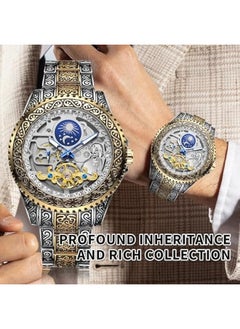 FORSINING Men's Watch Retro Mechanical Skeleton Watch with Carved Automatic Tourbillon, Moon Phase, Independent Seconds, and Big Dial Design - Self-Wind Automatic Wrist Watches  - Image 2