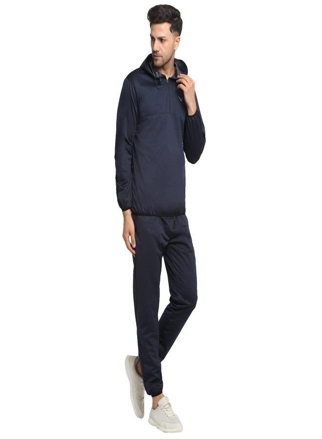 Invincible Men's Light Weight Stretchable Sauna Lined Warm Up Set Navy Medium - Image 2