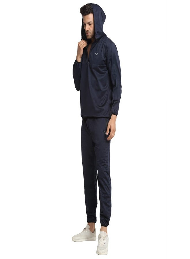 Invincible Men's Light Weight Stretchable Sauna Lined Warm Up Set Navy Medium - Image 4