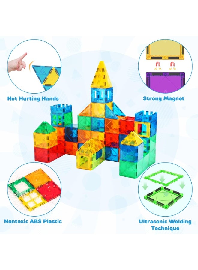 Magnetic Tiles for Kids, 100pcs Magnetic Blocks Building Sensory Montessori Toys STEM Educational Magnet Toy for Toddler Preschool Learning Construction Toys for Boys Girls Ages 3-8 - Image 2