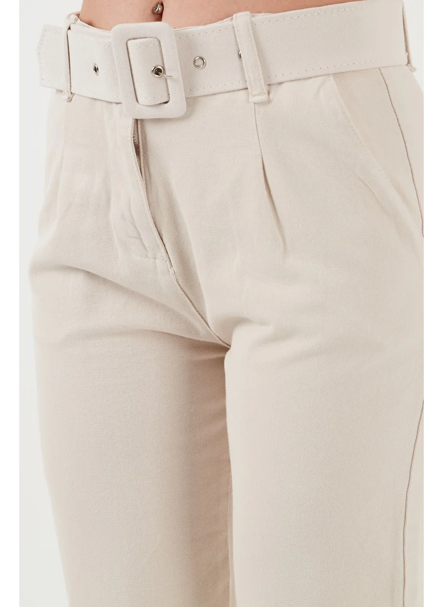 Lela Cotton Normal Waist Regular Fit Belted Trousers Women's Trousers 668Yp4152