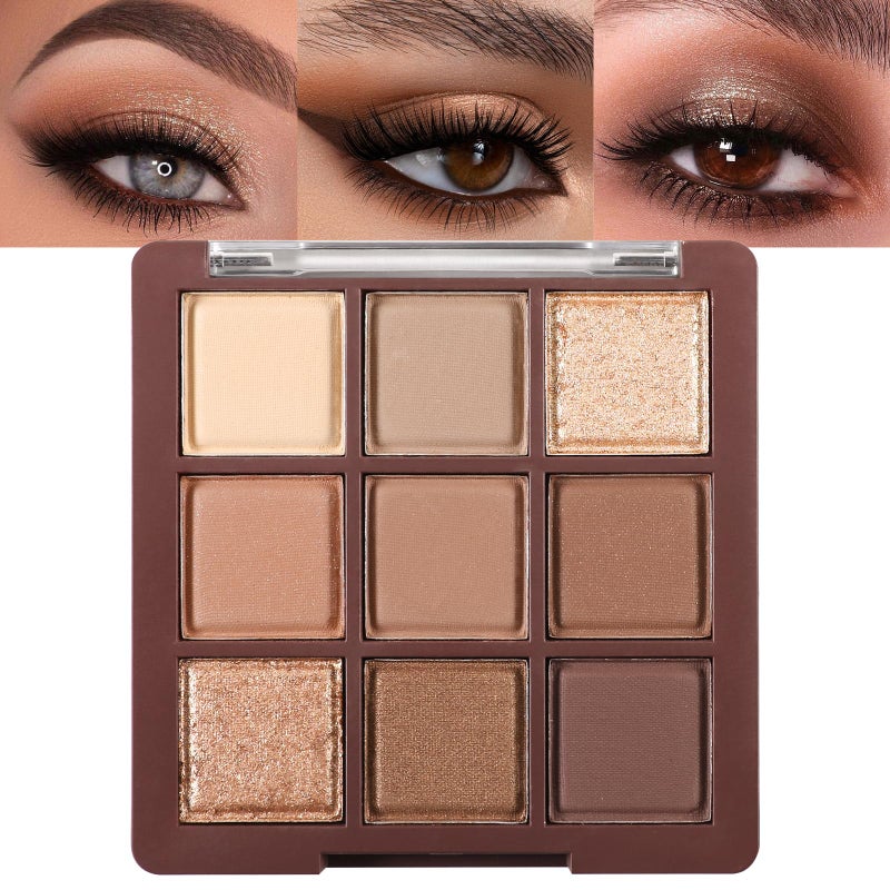 Erinde 9 Colors Eyeshadow Palette, Matte Shimmer Glitter Eye Shadow Palette Makeup, Highly Pigmented Long Lasting Waterproof, Natural Neutral Nude Eyeshadow Makeup Pallet, Chocolate Brown - Image 1