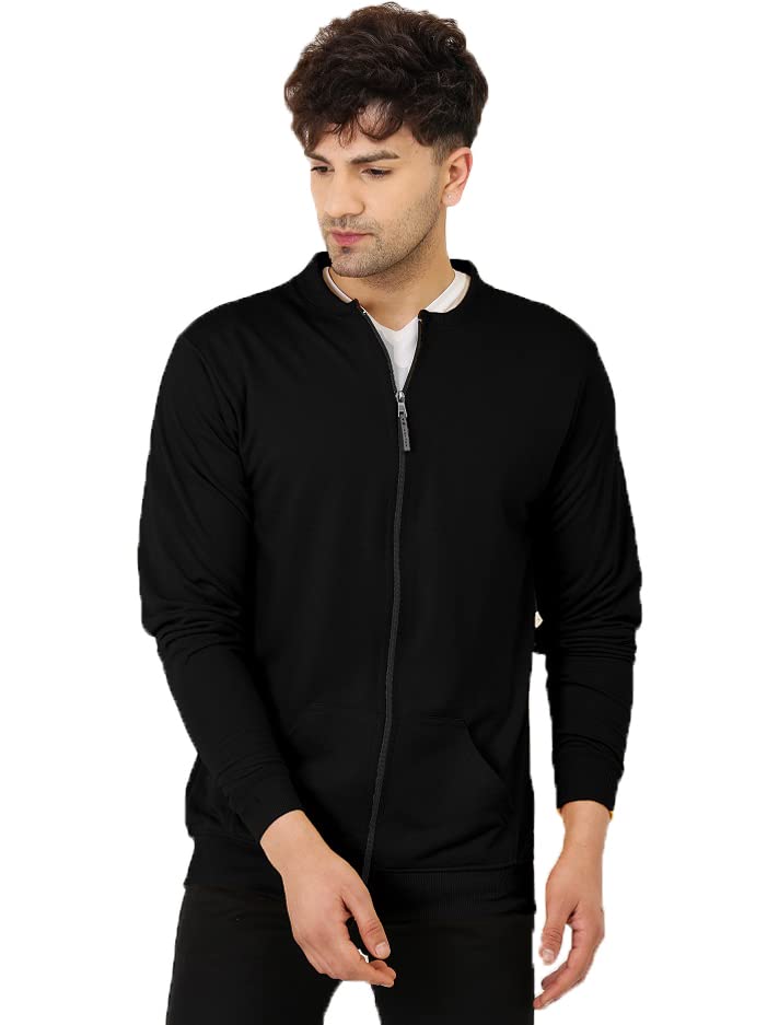 LEOTUDE Loop Knitted Men's Solid Full Sleeve Regular Fit Loopknit Regular Length Bomber Jacket (Jkt02_Mstd_P_Black_Xl) - Image 2