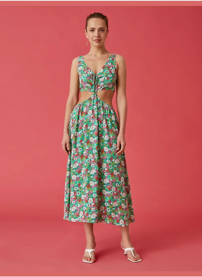 KOTON Maxi Floral Dress Cut Out Detail