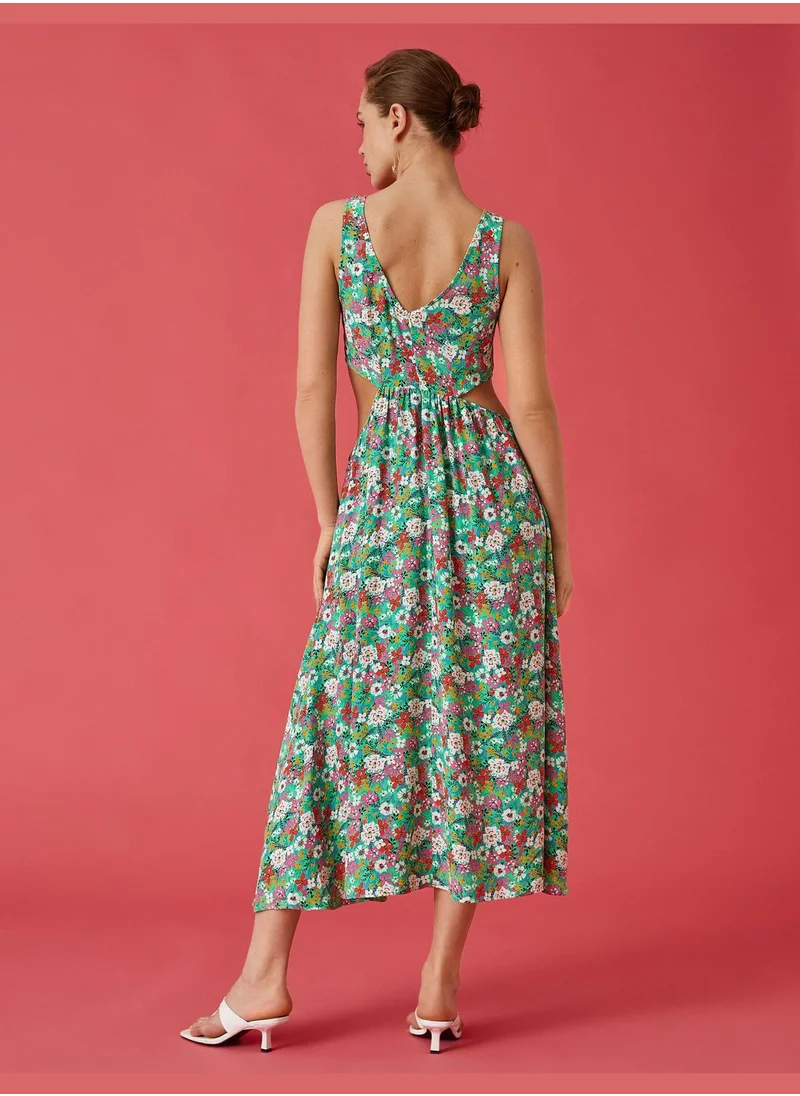 KOTON Maxi Floral Dress Cut Out Detail