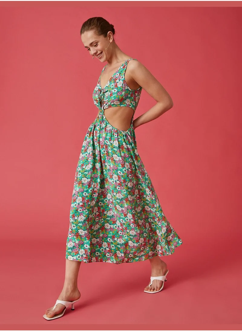 KOTON Maxi Floral Dress Cut Out Detail