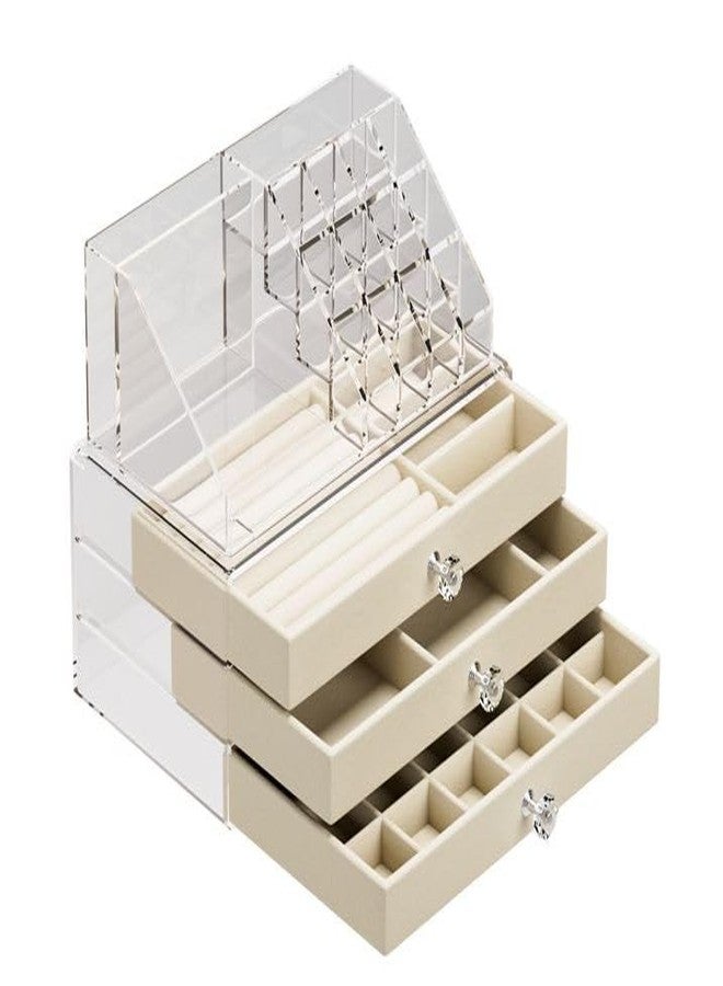 Azelf Clear Jewelry Storage Box Three Layer Jewelry Box With Lid Drawer Organizer For Desktop Lipstick Storage Elegant Look - Image 4