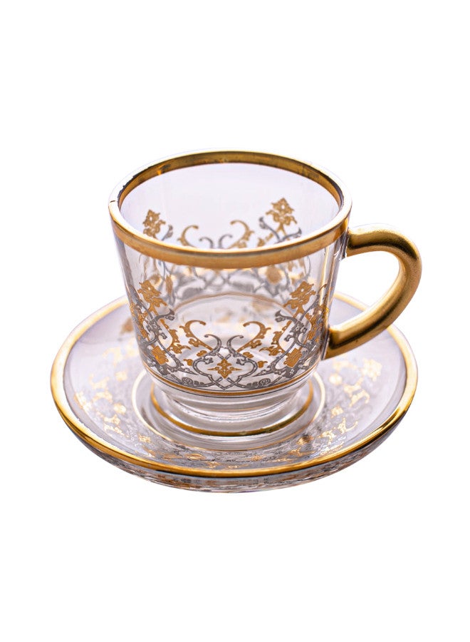 Soleter British Tea Cup and Saucer Set of 6 Glass with Deluxe Machine Gold and Silver Design Gift Box - Image 3