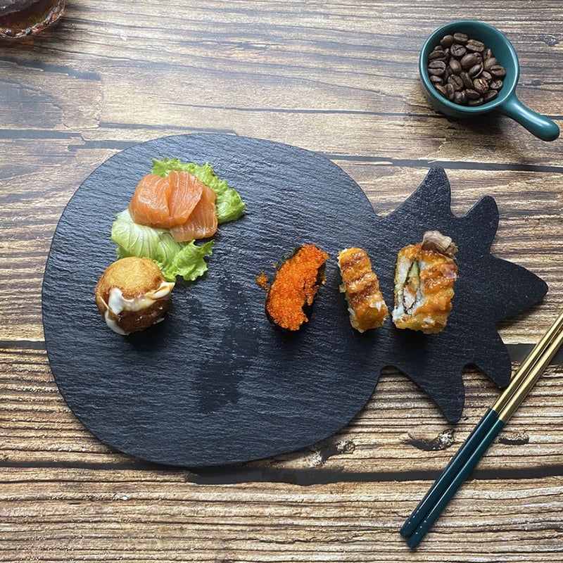 2pcs Pineapple Shape Plate Restaurant Steak Sushi Display Dish Black Slabstone Pan - Image 4
