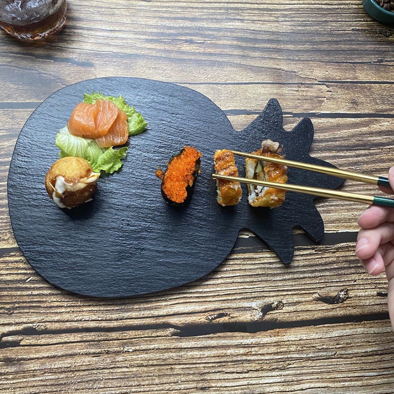 2pcs Pineapple Shape Plate Restaurant Steak Sushi Display Dish Black Slabstone Pan - Image 3