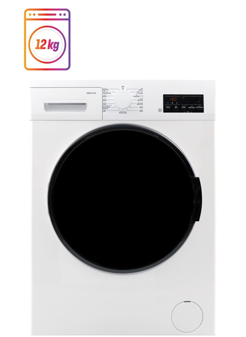 UGINE Ugine Washing Machine, 12 kg, Front Load, 15 Programs, 1200 RPM, Inverter, Drying 90%, Made in Turkey, White - UWMFLT12W  - Image 1