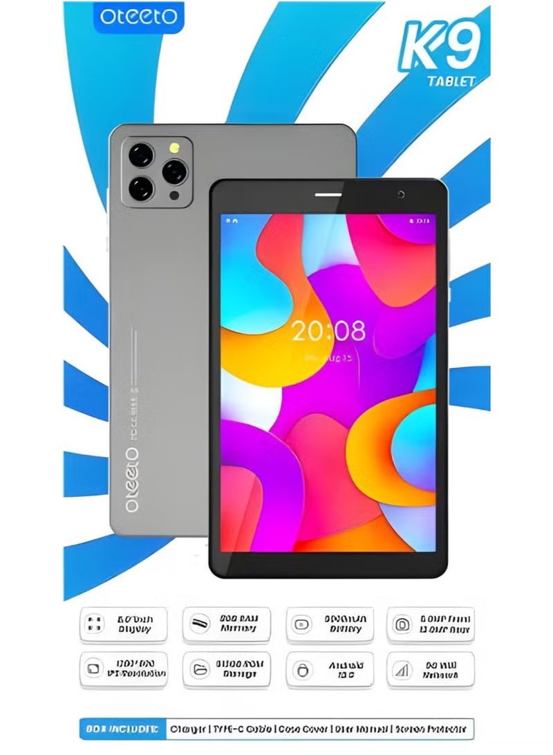 Oteeto K9 5G Android Tablet with 8.0-Inch HD Display | 8GB RAM + 512GB ROM | Dual SIM + WiFi | Octa-Core Processor | 5000mAh Battery | Front & Rear Camera | GPS | Bluetooth | Android OS | Type-C Charging | Compact & Lightweight Learning Tablet – Grey - Image 2