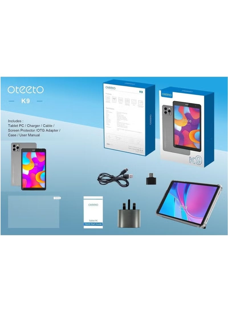Oteeto K9 5G Android Tablet with 8.0-Inch HD Display | 8GB RAM + 512GB ROM | Dual SIM + WiFi | Octa-Core Processor | 5000mAh Battery | Front & Rear Camera | GPS | Bluetooth | Android OS | Type-C Charging | Compact & Lightweight Learning Tablet – Grey - Image 5