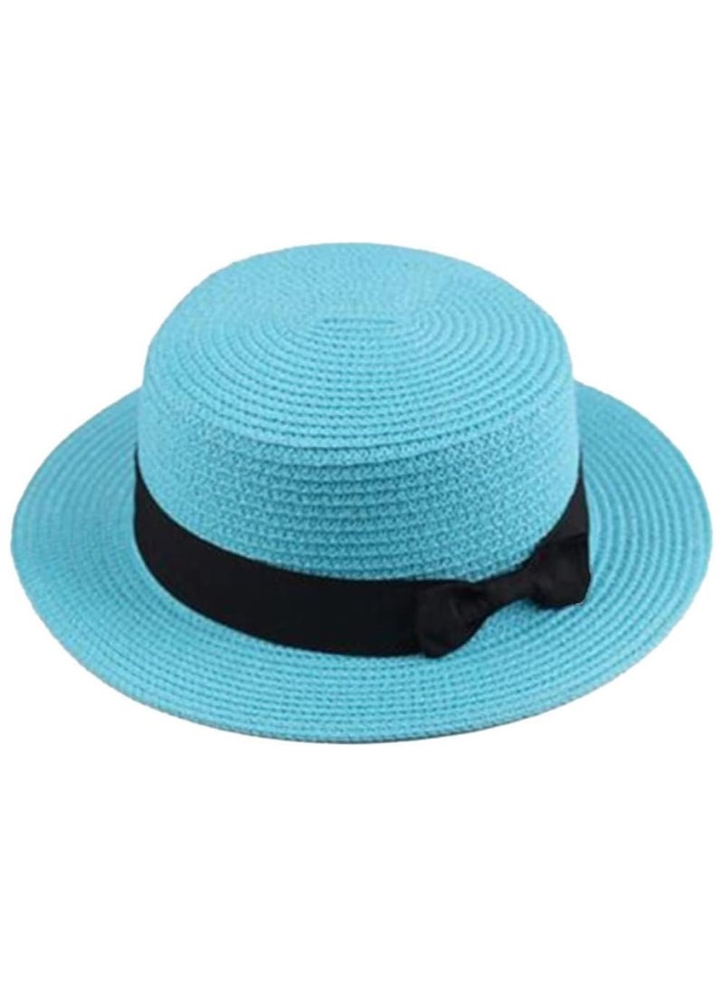 Vitacelli Straw Sun Hat for Women, Girls Cute Summer Beach Cap Foldable Visor Floppy Wide  BLUE - Image 2