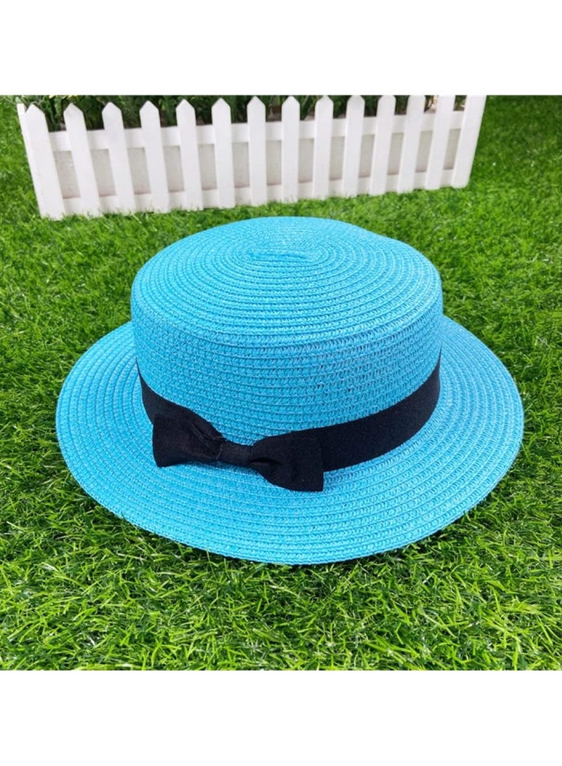 Vitacelli Straw Sun Hat for Women, Girls Cute Summer Beach Cap Foldable Visor Floppy Wide  BLUE - Image 1