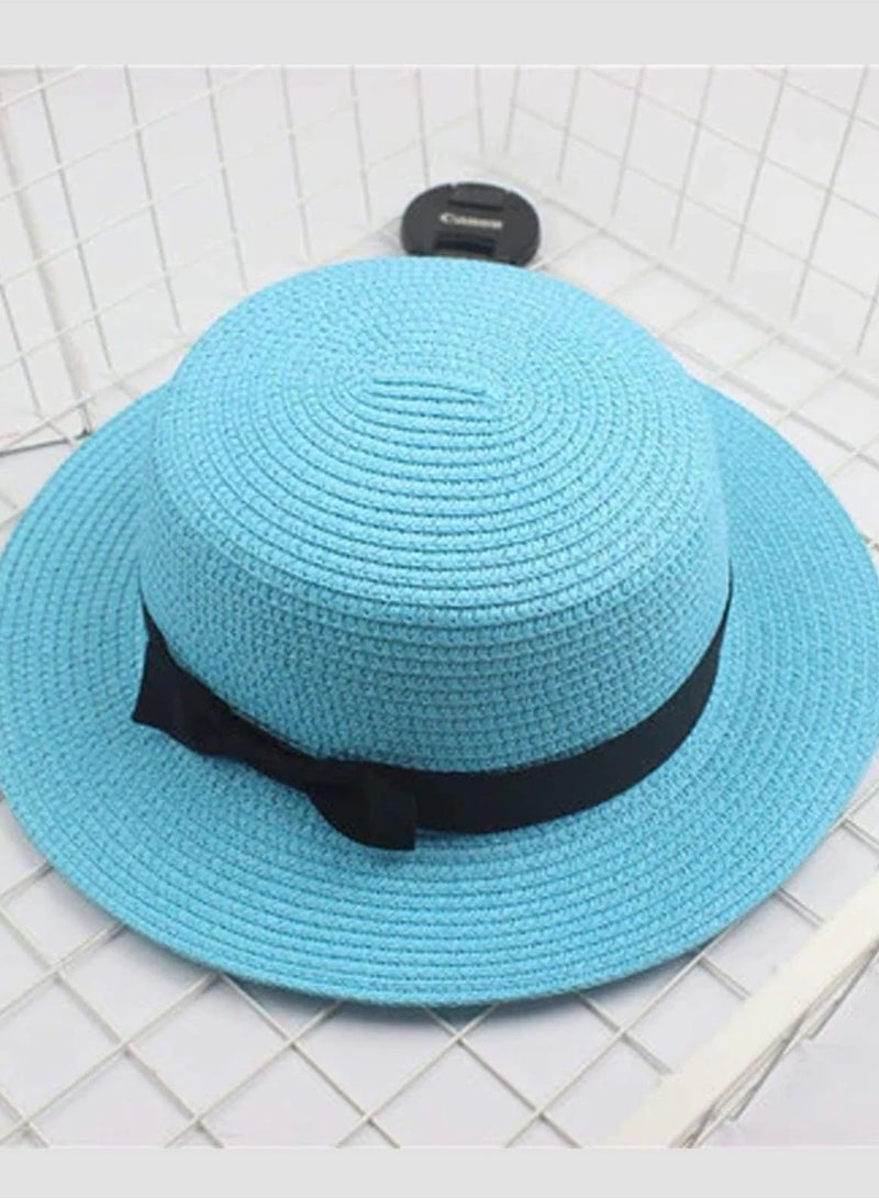 Vitacelli Straw Sun Hat for Women, Girls Cute Summer Beach Cap Foldable Visor Floppy Wide  BLUE - Image 3