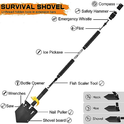 IUNIO Survival Off-Roading Tool Kit, 19 in 1 Folding Shovel, Camping Axe, Multitool, Pickaxe, with Carrying Bag, for Outdoor, Car Emergency (Upgrade Black) - Image 3