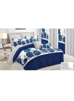 6-Piece King Size Duvet Cover And Fitted Bed Sheet Set With 4 Pieces Curtains Cotton Multicolour