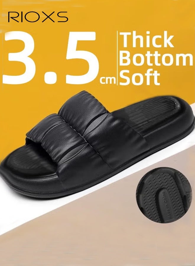 RIOXS Unisex Shower Slippers, Men's Women's Bath Slippers, Soft Sole Cloud Slides for Women, Simple Open Toe Pillow Slippers, Non-Slip Flat Slip-Ons for Men, Pure Color Casual Style Slide, Lightweight Washable Slipper for Bathroom/ Indoor Bedroom/ Spa, Gym/ Swimming Pool/ Beach/ Travel and Daily Wear, Black Slippers - Image 4