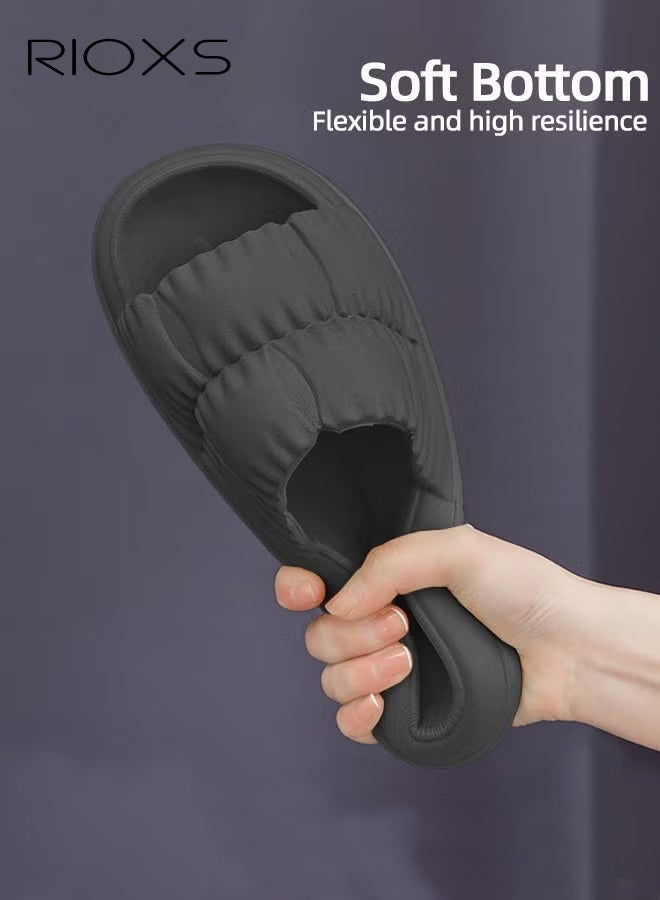 RIOXS Unisex Shower Slippers, Men's Women's Bath Slippers, Soft Sole Cloud Slides for Women, Simple Open Toe Pillow Slippers, Non-Slip Flat Slip-Ons for Men, Pure Color Casual Style Slide, Lightweight Washable Slipper for Bathroom/ Indoor Bedroom/ Spa, Gym/ Swimming Pool/ Beach/ Travel and Daily Wear, Black Slippers - Image 5