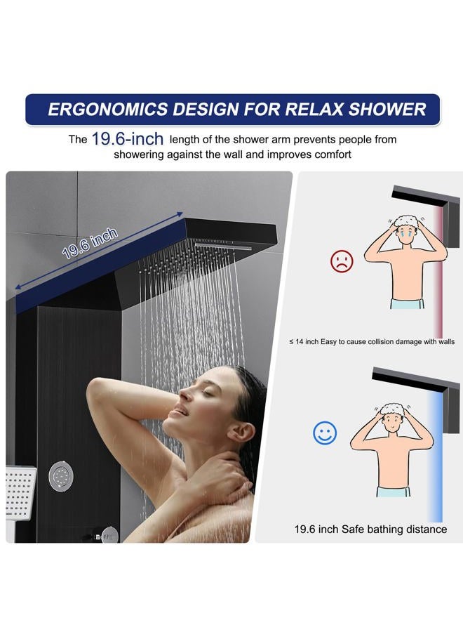 ROVATE Rainfall Waterfall Shower Tower Panel System, 304 Stainless Steel Bathroom Shower Tower with 5 Rain Body Massage Jets and 3 Sets Handheld Shower, Shower Cloumn Wall Mounted Black - Image 4
