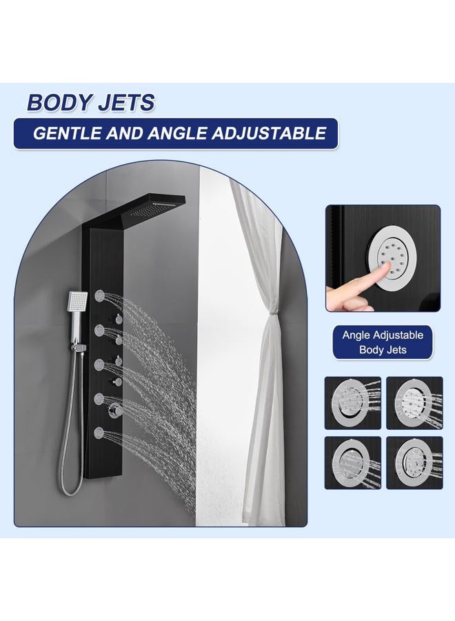 ROVATE Rainfall Waterfall Shower Tower Panel System, 304 Stainless Steel Bathroom Shower Tower with 5 Rain Body Massage Jets and 3 Sets Handheld Shower, Shower Cloumn Wall Mounted Black - Image 5