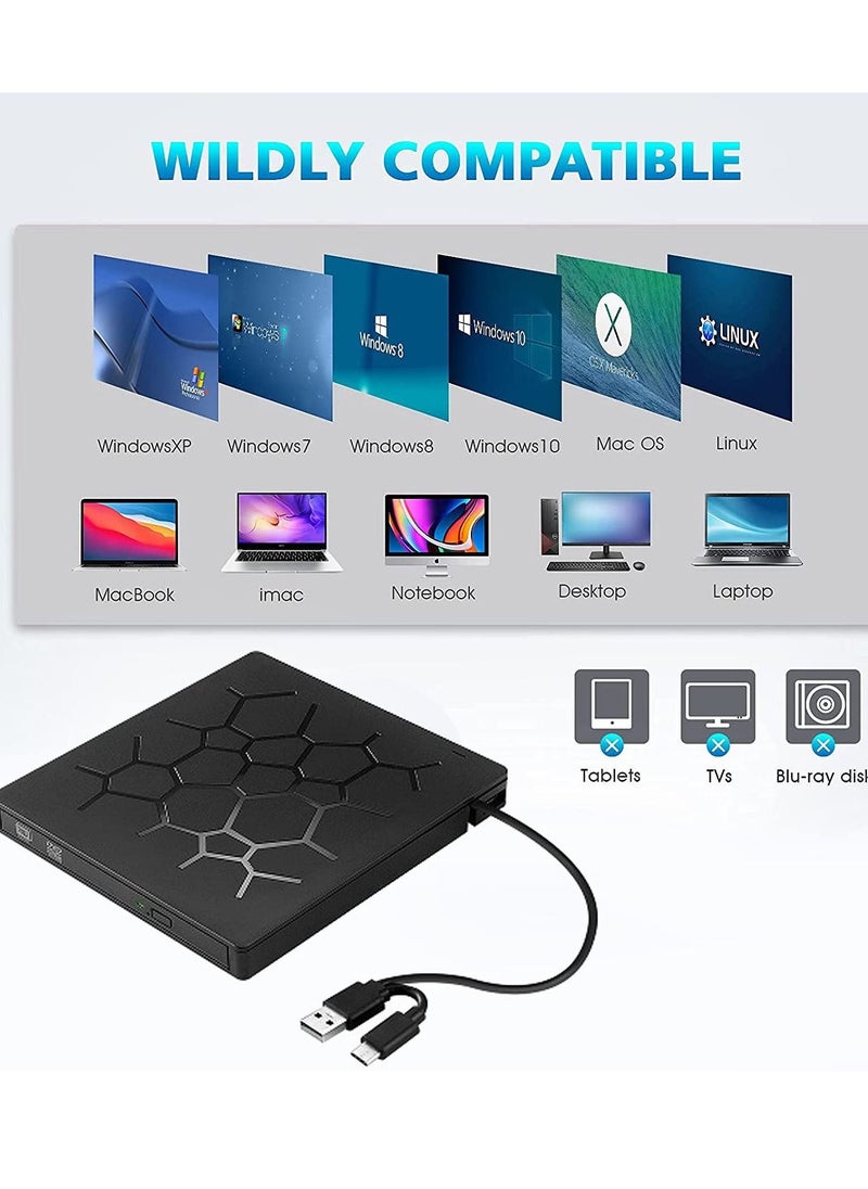 Arabest External DVD Drive, USB 3.0 CD DVD Burner for Laptop, Type-C CD/DVD ROM +/-RW Optical Disk Drive, Ultra Slim with 4 USB Ports and 2 SD Card Slots, for Mac, PC Windows 11/10/8/7 Linux OS  - Image 5