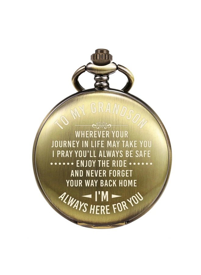 TREEWETO Mens Engraved Pocket Watch Gifts from Grandpa Grandma, Unique Birthday Gift Ideas for Grandson, Graduation Gifts for Him, Present for Boys Men, Bronze - Image 1