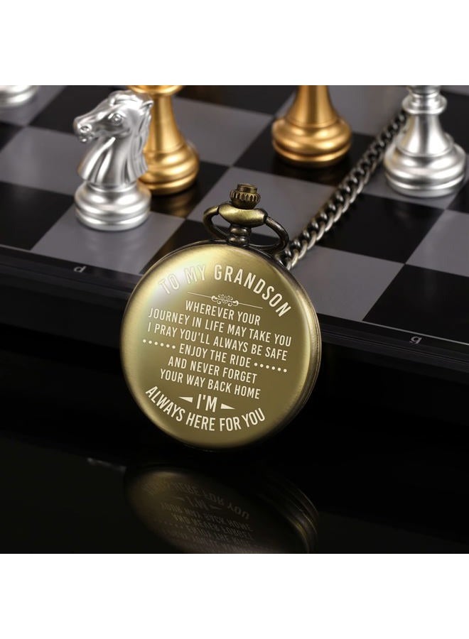 TREEWETO Mens Engraved Pocket Watch Gifts from Grandpa Grandma, Unique Birthday Gift Ideas for Grandson, Graduation Gifts for Him, Present for Boys Men, Bronze - Image 4