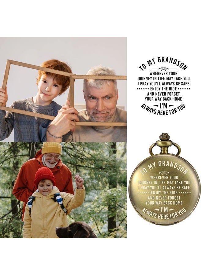 TREEWETO Mens Engraved Pocket Watch Gifts from Grandpa Grandma, Unique Birthday Gift Ideas for Grandson, Graduation Gifts for Him, Present for Boys Men, Bronze - Image 3