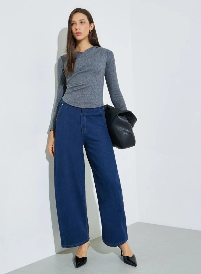 ستايلي Grey Solid Side Gathered Detail Wrap Knit Top
