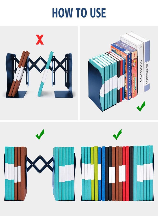 OMEYA Adjustable Bookends, Metal Book Ends for Heavy Book, 2 Dividers, Nonslip Book Stander for Desk, Shelf, Office, Stationery Gift, Extends up to 19 inches (2PCS, Blue) - Image 5